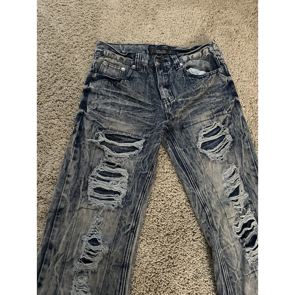 Trestles Supply Co Mens Acid Wash Distressed Ripped Straight Leg JeansBlue 30x30